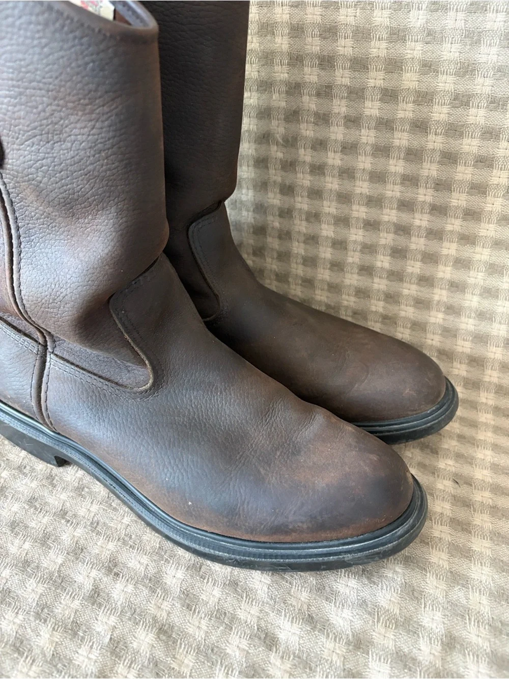 RED WING 11 INCH PULL-ON RUBBER SOLE STEEL TOE BOOT DARK BROWN MENS 12